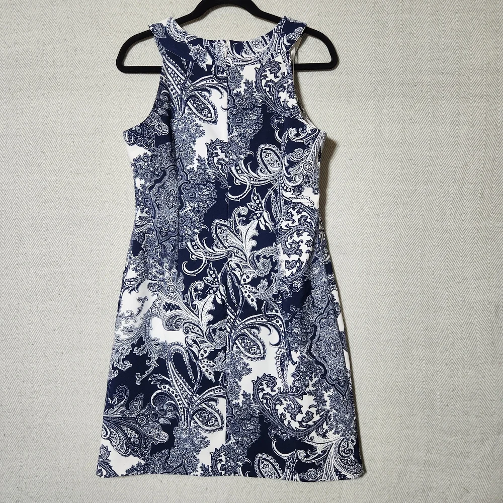 Perceptions New York Size 10 Elegant Navy and White Paisley Mini Dress - Picture 8 of 11